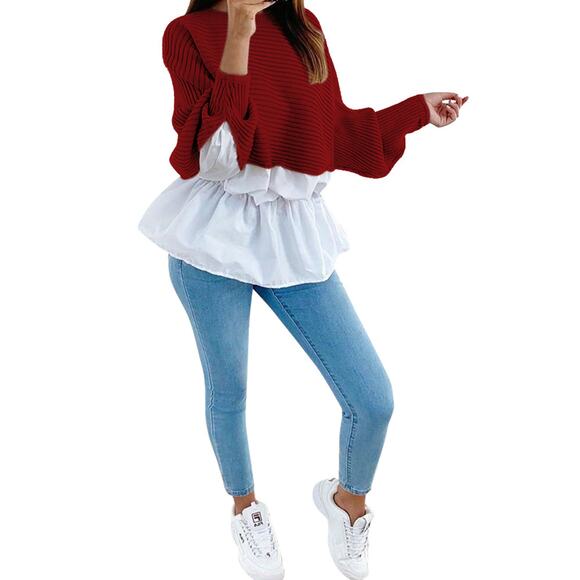 Red Crew Top Medium - Ruffled defined waist - Picture 2 of 7